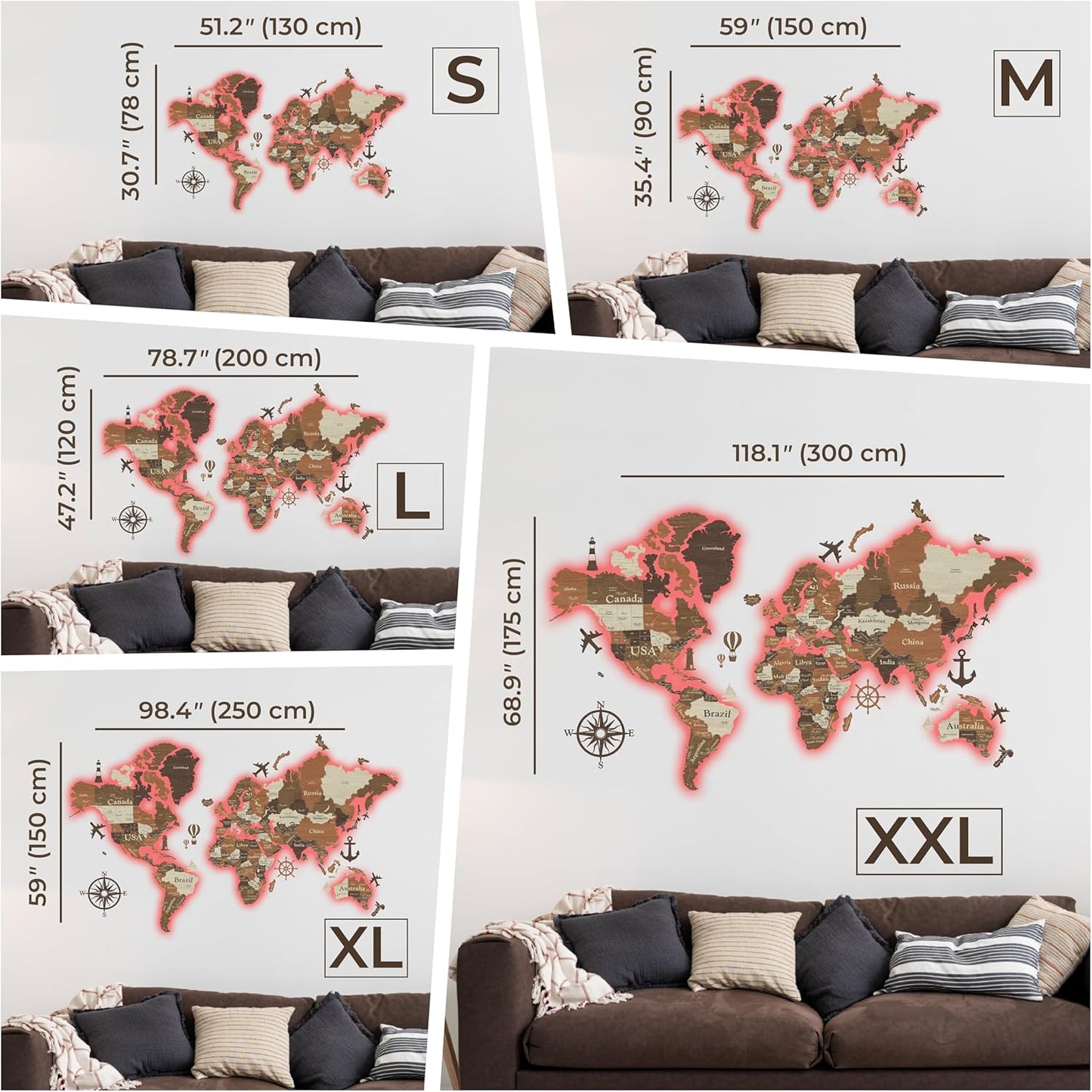 🌍 3D Wooden World Map 🪵✨ – LED Wall Art for Travel Lovers 🌟
