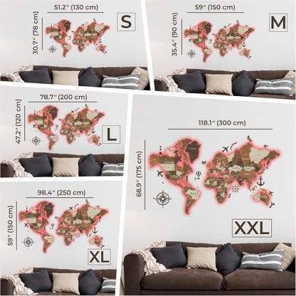 🌍 3D Wooden World Map 🪵✨ – LED Wall Art for Travel Lovers 🌟