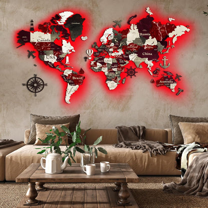 🌍 3D Wooden World Map 🪵✨ – LED Wall Art for Travel Lovers 🌟