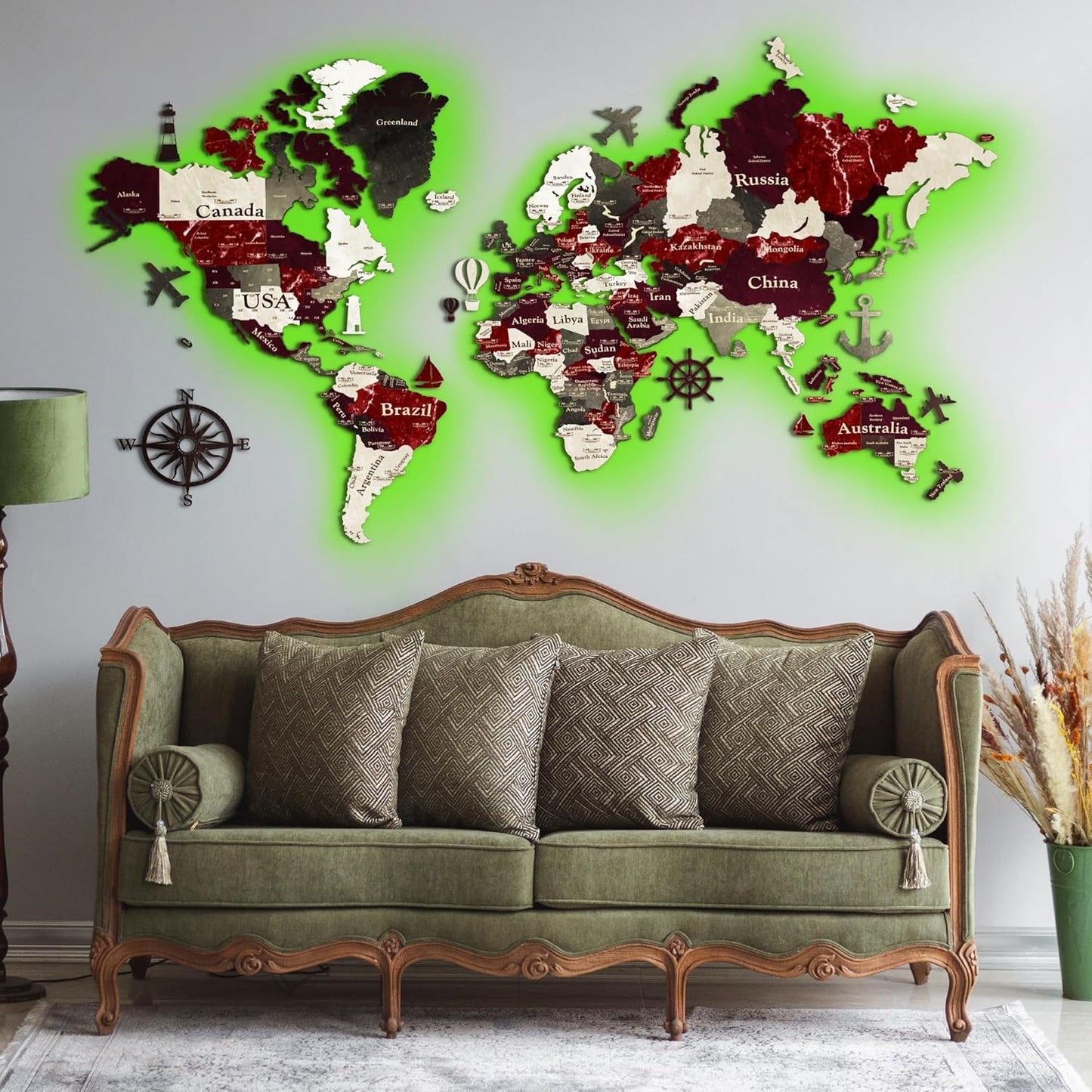 🌍 3D Wooden World Map 🪵✨ – LED Wall Art for Travel Lovers 🌟